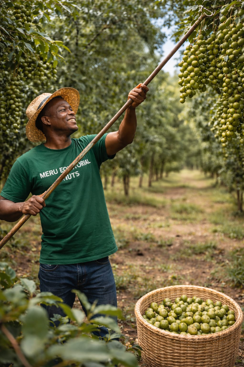 Man harvesting macadamia nuts
